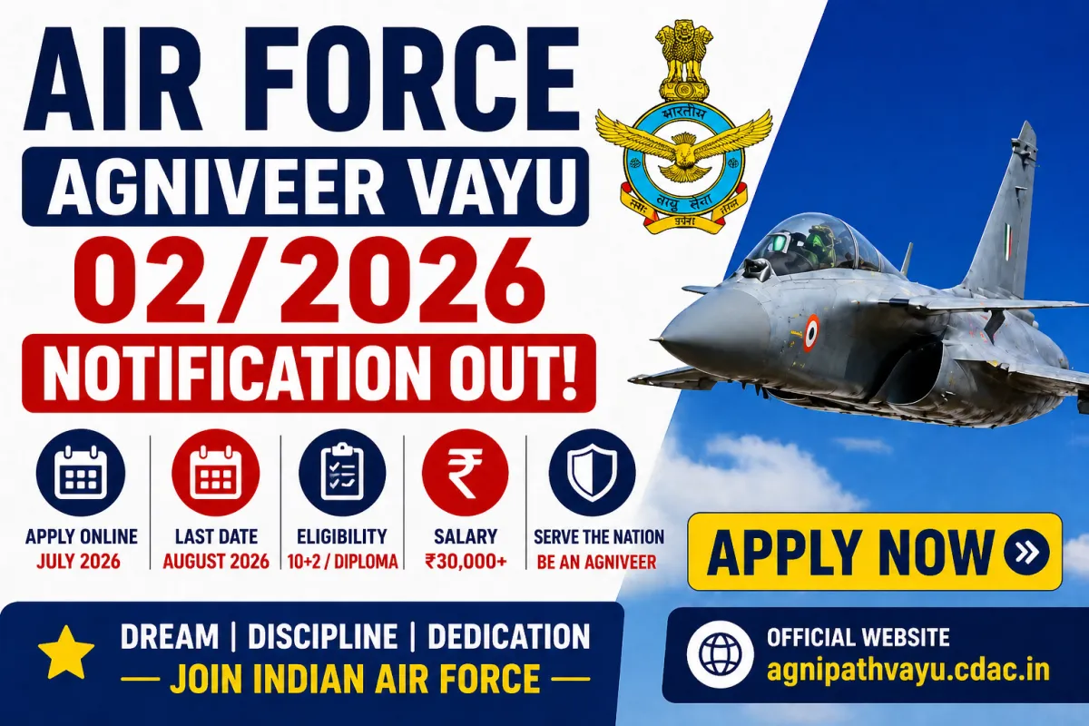 Indian Air Force Agniveer Vayu Intake 02/2026 Notification, Apply Online, Eligibility & Exam Date