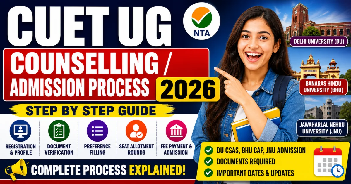 CUET UG Counselling / Admission Process 2026: DU CSAS, BHU CAP, JNU Registration, Seat Allotment & Documents