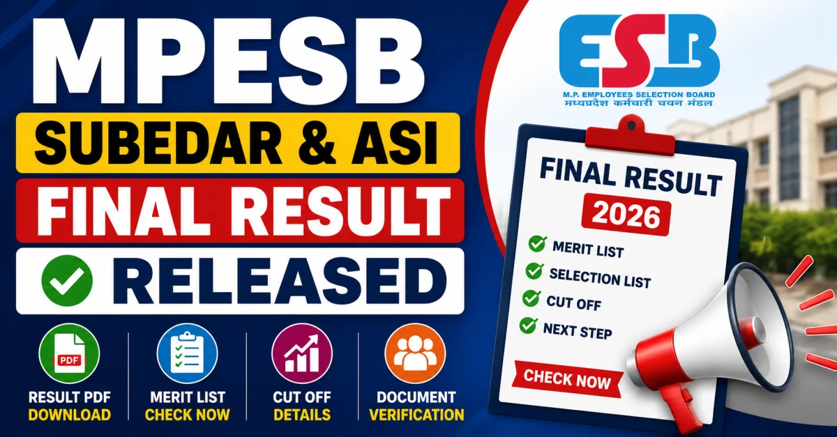 MPESB Subedar & ASI Final Result 2026 Released: Download Result PDF, Merit List, Cut Off, Selection List & Document Verification