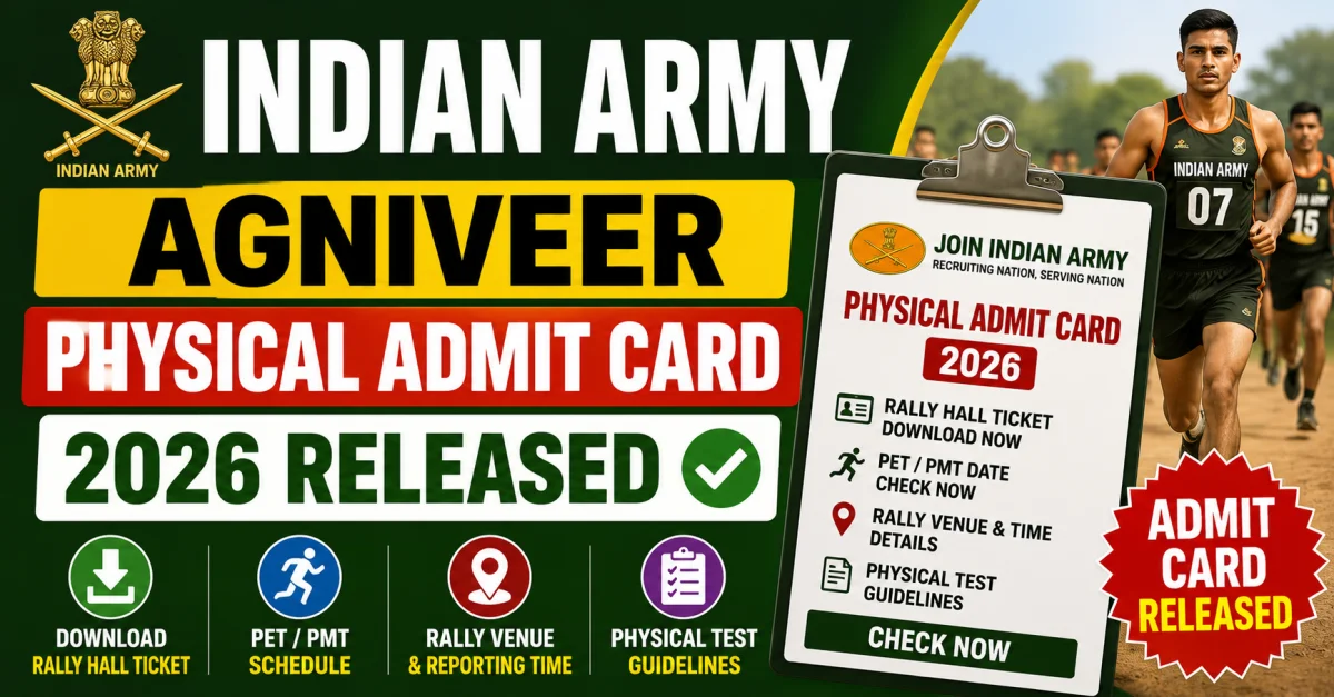 Indian Army Agniveer Physical Admit Card 2026 Released: Download Rally Hall Ticket, PET/PMT Date, Venue & Physical Test Guidelines